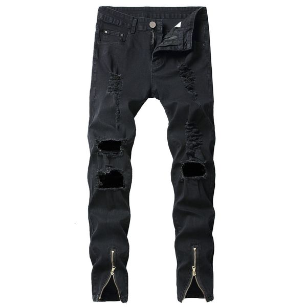 

men's new fashion elastic jeans ripped personality denim trousers mens spring autumn stretch slim pants#p3, Blue