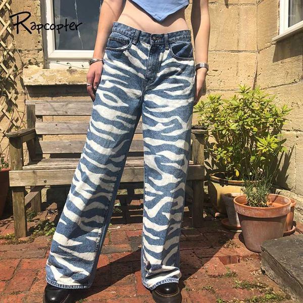 

rapcopter zebra print jeans pants zip high waist y2k cargo pants straight trousers denim ladies fashion streetwear 90s new1, Blue