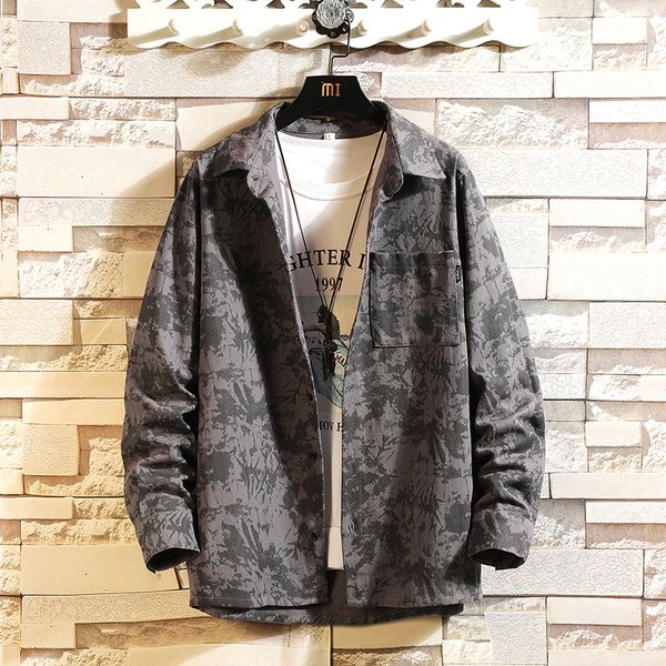 

2021 new male printing long sleeve loose shirt streetwear punk fashion spring oversize m-5xl skeo, White;black