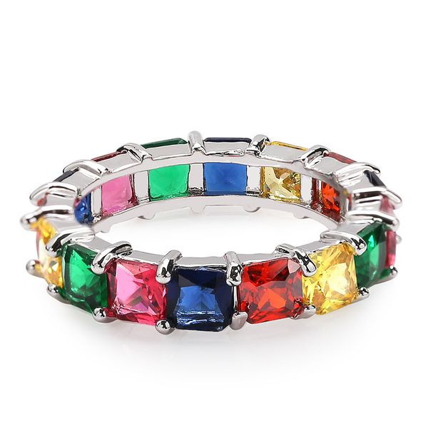 

christmas present ins full zircon hip-hop ring rainbow men and women trumpet ring hiphop ring, Silver