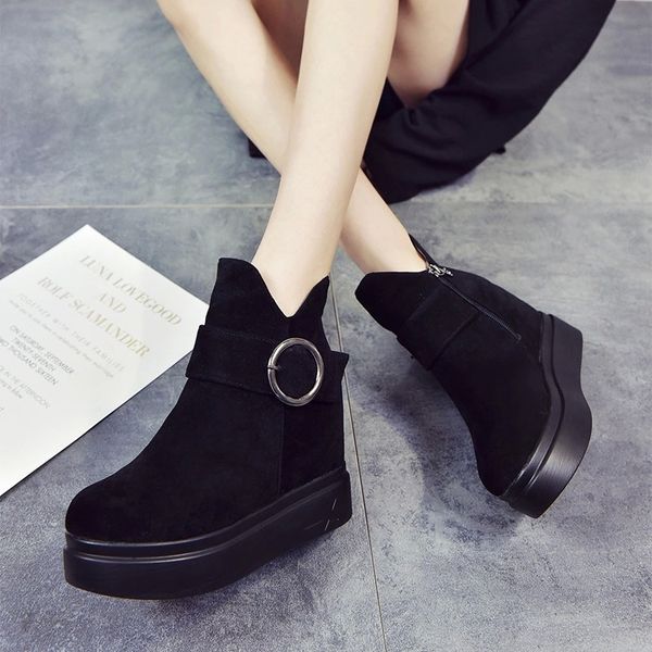 

height inreasing 8cm winter shoes women boots flat platform shoes fashion ladies height increasing ankle boots a1876 #5z12, Black