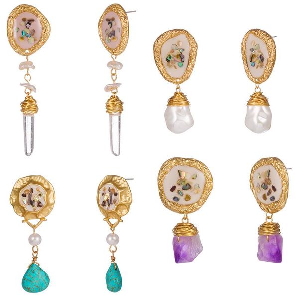 

dangle & chandelier broken shell earrings delicate pear natural stone crystal glaze gold wire wrapped earring 2021 fashion women gift for he, Silver