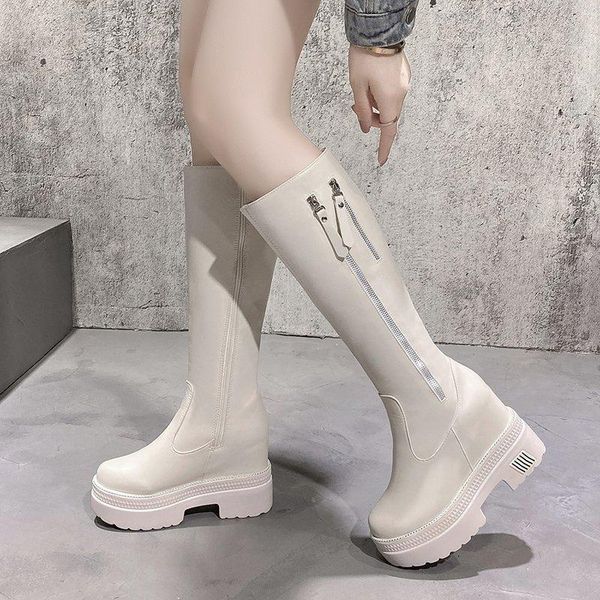 

wedge knee high boots women shoes chunky platform boots winter thick sole thigh high knee black beige kobiet buty