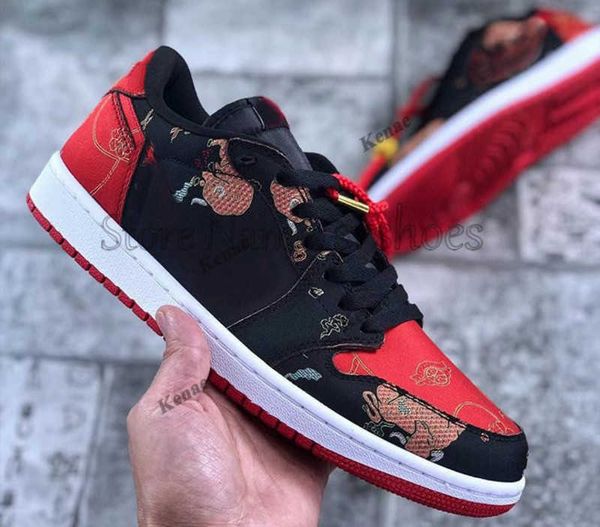

1s low og chinese year jumpmans cny shoes men womens basketball shoe 1 black university red-metallic gold-white trainers tassels