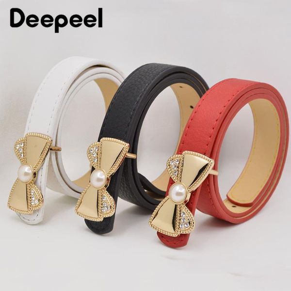 

deepeel1pc 2.3*80/90/110cm women bow-knot smooth buckle belt pu litchi texture solid decorative for jeans shirt thin girdleyb658, Black;brown