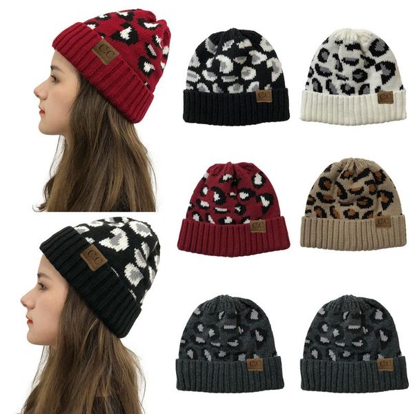 

beanie/skull caps leopard knitted crimped edge autumn winter fashion warm adjustable jacquard handmade windproof korean style brimless hat, Blue;gray