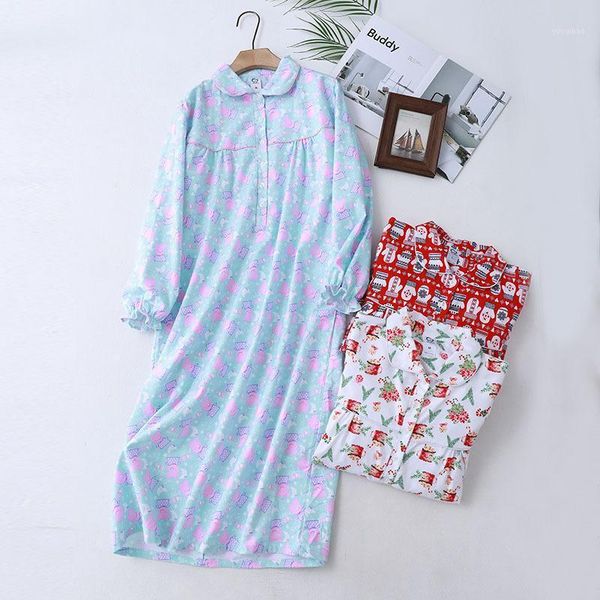 

women long sleeve sleeping dress pure cotton brushed fabric cartoon printing sleepwear plus size night dress home nightgown1, Black;red