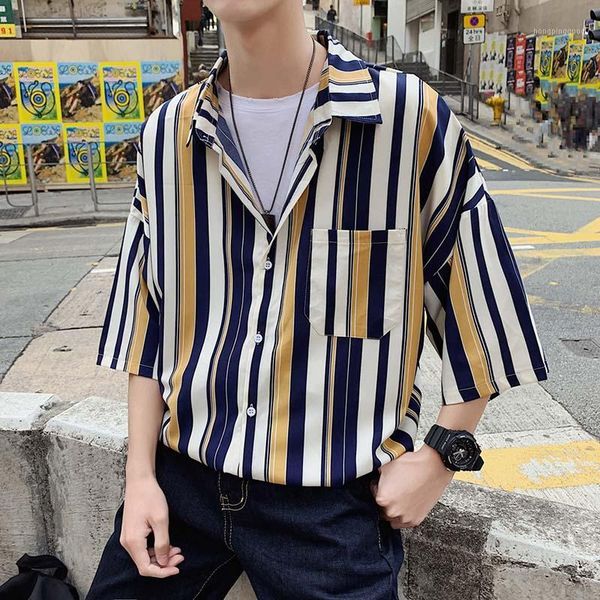 

spring fashion men casual shirt printed square collar front pocket street shirts men summer hawaii style men's shirts hip hip1, White;black