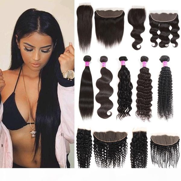 

brazilian virgin straight hair bundles with closure body water deep wave bundles with frontal kinky curly human hair weave hair extensions, Black;brown