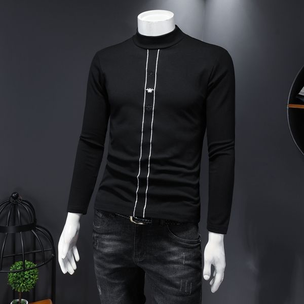 

2020 autumn and winter pure cotton long-sleeved t-shirt thickening trendy fashion high-end boutique all-match bottoming shirt men, White;black