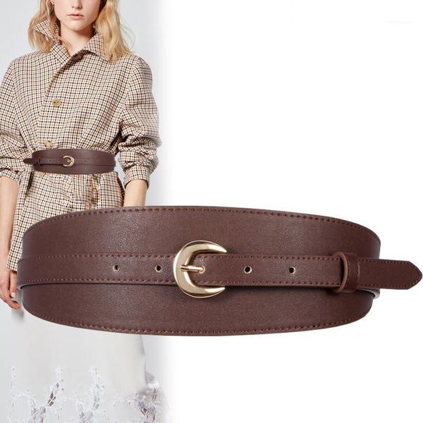 

h3278 women wide waist belt genuine leather pure color simple lady waist seal accessories cowhide fashion waistband1, Black;brown