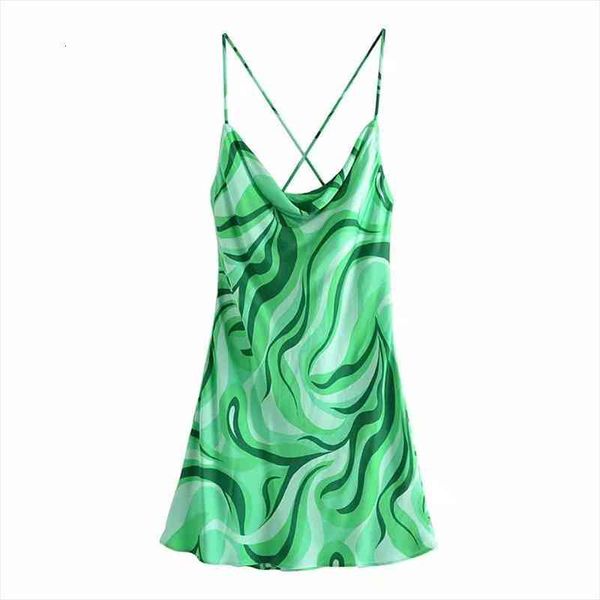 

slmd vintage chic green print cross strap mini dress women fashion backless draped party dresses female vestidos, Black;gray