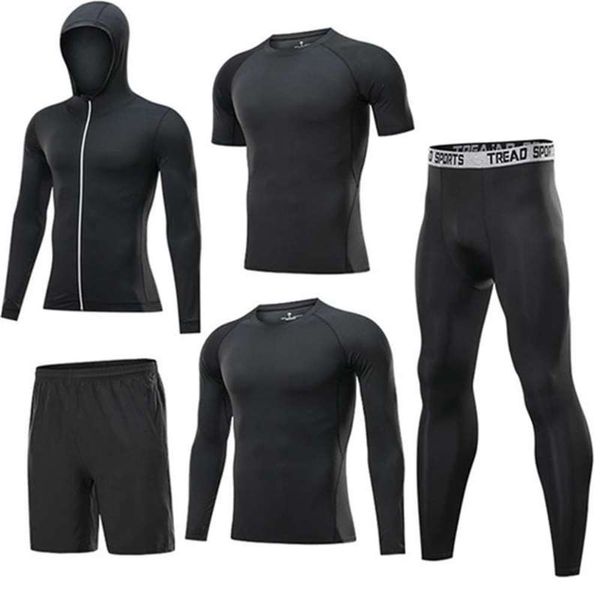

sports fitness wear men's long sleeve suit tight quick dry basketball running training clothes, Gray