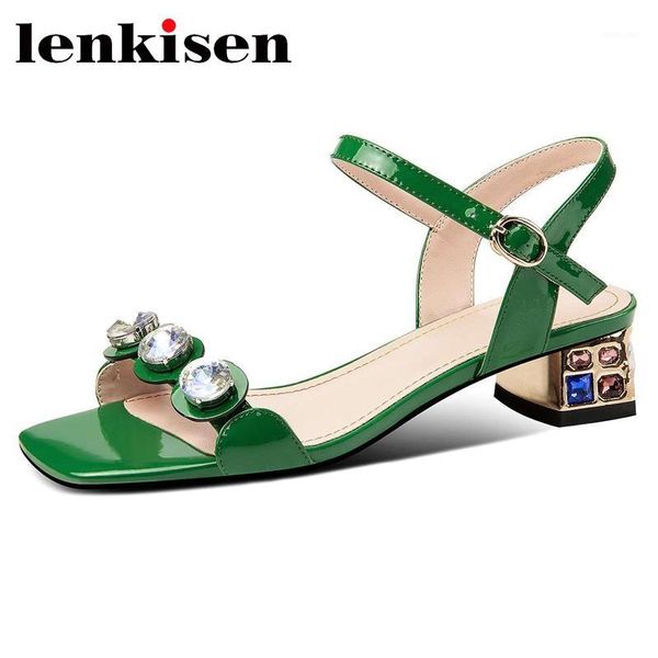 

lenkisen new plus size peep toe med heel summer shoes rhinestone decoration gorgeous elegant lady dating party sandals women l411, Black
