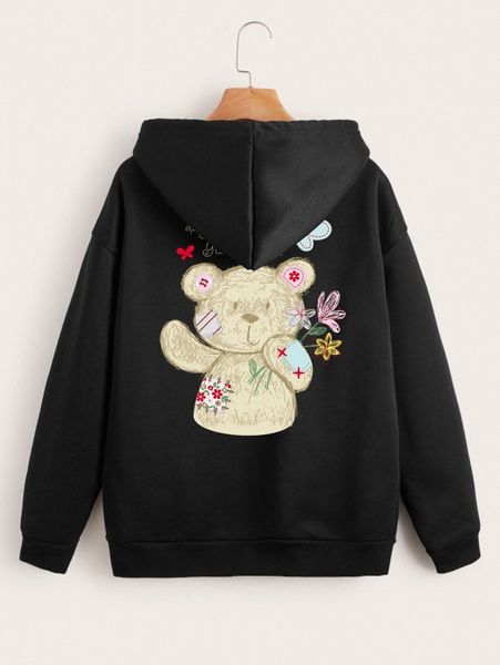 

cartoon graphic zipper up thermal hoodie n2l8#, White;black