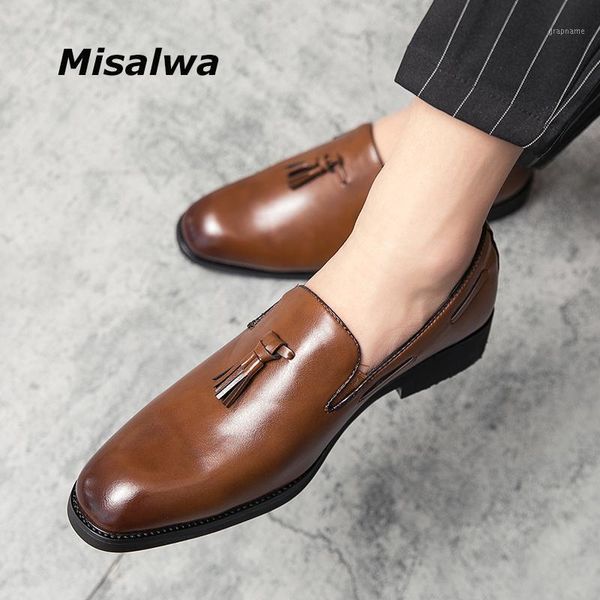 

misalwa dropshipping simple style men shoes plus size 38 48 tassel slip-on men loafers office business dress shoes pu leather1, Black