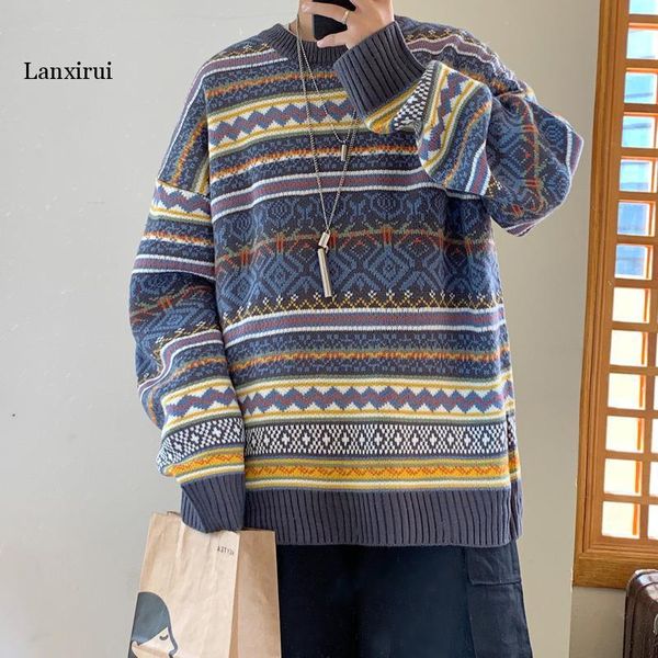 

winter sweater men's warm fashion retro casual o-neck knit pullover men streetwear knitting sweaters male sweter clothes -2xl, White;black