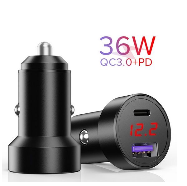 

18w pd+qc fast usb car charger universal type c plug adapter led phone charging for iphone 11 pro 8 7 samsung xiaomi redmi