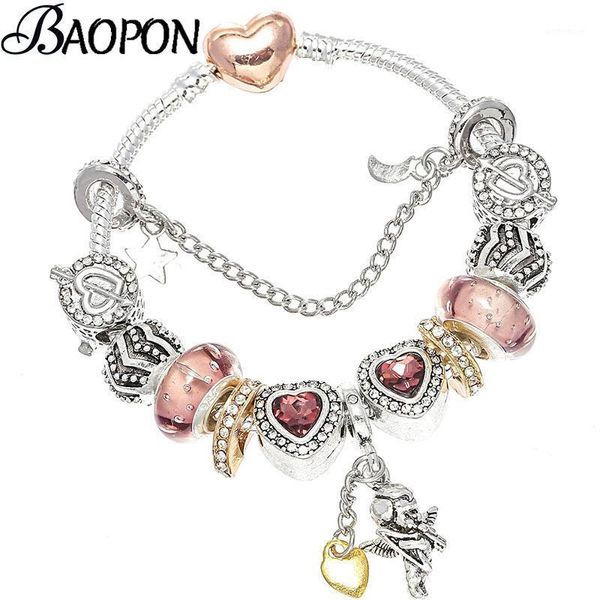 

charm bracelets baopon cute love boy pendant bracelet for women girls with moon & star snake chain fine bangle jewelry1, Golden;silver