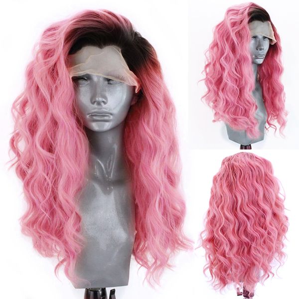 

costume accessories long wavy ombre pink wig synthetic lace front wig for black women high temperature hair lace wig, Silver