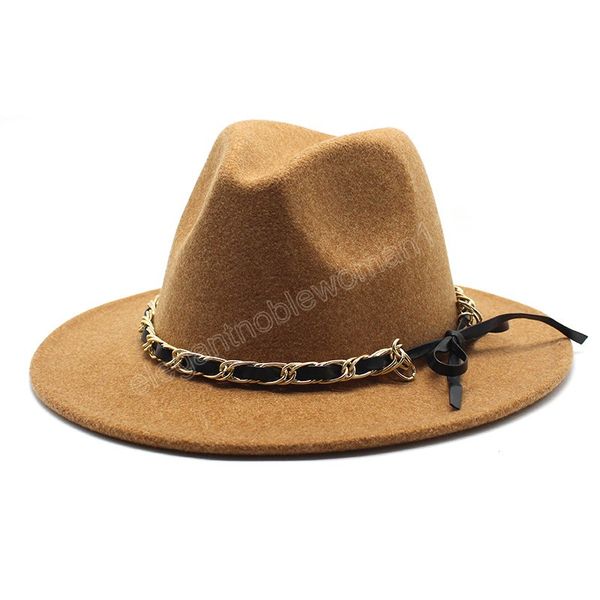 

winter hats wool felt fedora hats for women men solid church jazz hat with chain sombreros de mujer, Blue;gray
