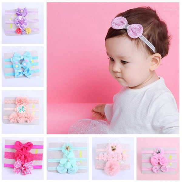 

hair accessories kids headband bow for girl cotton bands baby girls 3pcs floral elastic bowknot hairband set w9041, Slivery;white