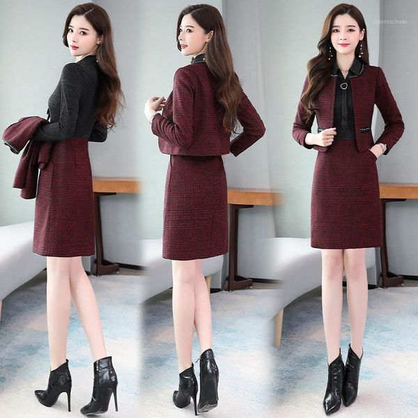 

fragrance womens winter tweed 2 piece skirt suits slim female office suit with skirts woolen skirts business conjunto feminino1, White