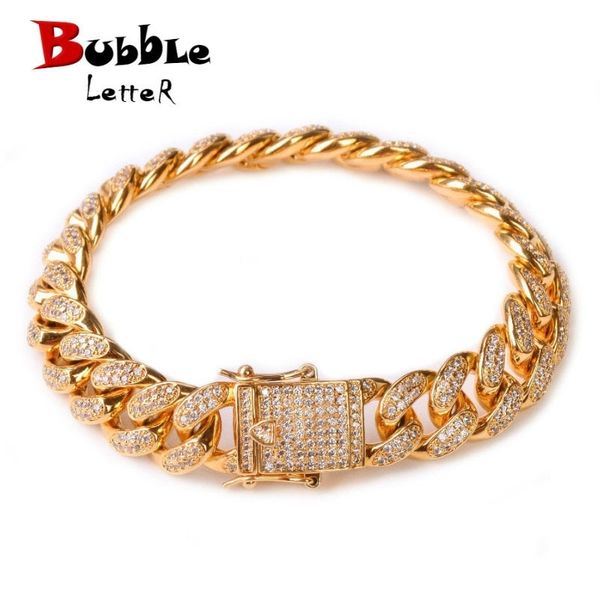 

12mm men zircon curb cuban link bracelet hip hop jewelry gold silver thick heavy copper material iced cz chain bracelet 8" t200323, Golden;silver