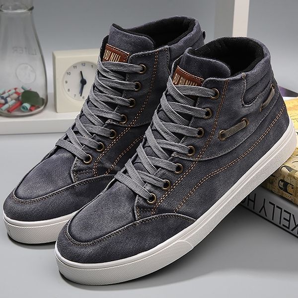 

men casual wear resistant fashion shoes denim sneakers for boys lace-up y200801, Black
