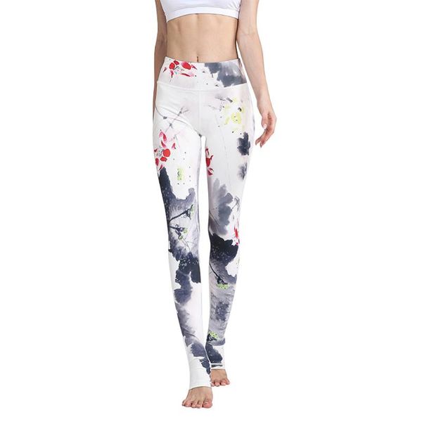 

yoga outfits women training printed leggings long fitness elastic tights gift romantic running sports gym pants high waist tummy control, White;red