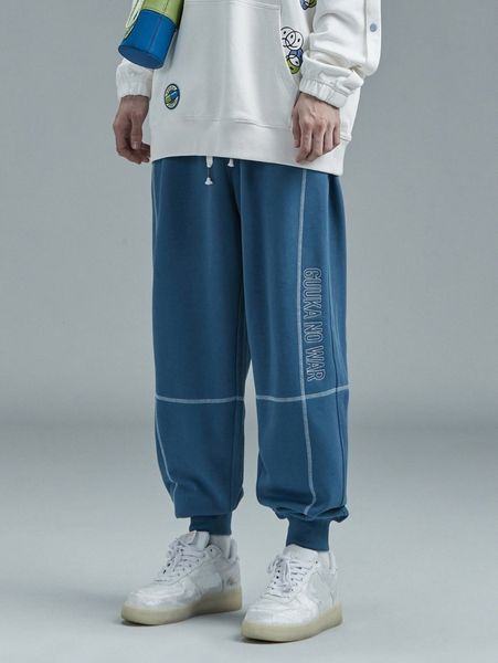 

men stitch trim drawstring waist sweatpants w69y#, Black