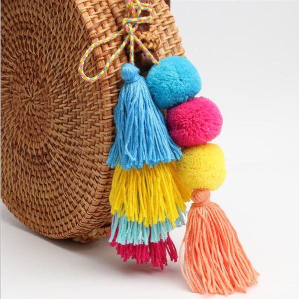 

fashion pom pom tassel long bag pendant charm keyring keychain for jewelry key ring jewelry key holder qh6001 h bbydyb