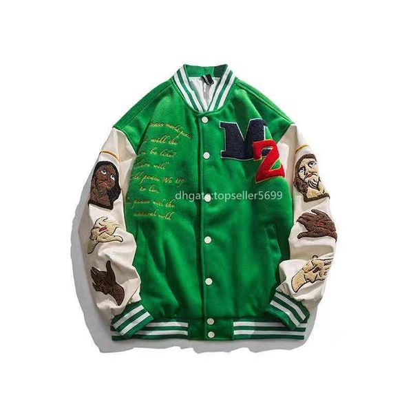 

flocking leather jacket men embroidery jackets fashion oversized hip hop varsity baseball leather sleeve loose fit letterman coat, Black;brown