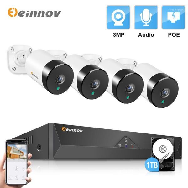 

systems einnov 4ch 3mp poe cctv nvr security camera system outdoor waterproof video surveillance kit audio set ir-cut danale hd1
