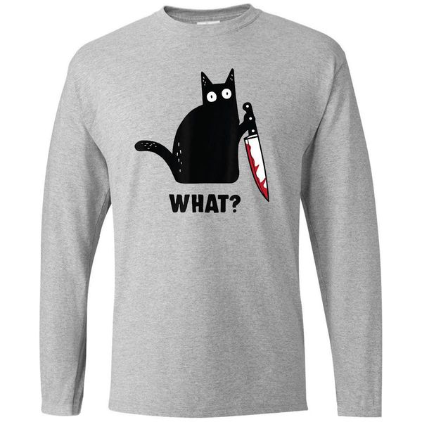 

кошка с кровавым ножом круглые топы шеи с длинным рукавом tee бренд футболки мужчина футболка camiseta streetweast, Black