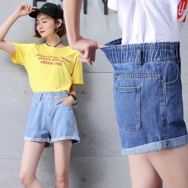 

euro style women denim shorts vintage high waist cuffed jeans shorts street wear for summer spring autumn plus size1, Blue