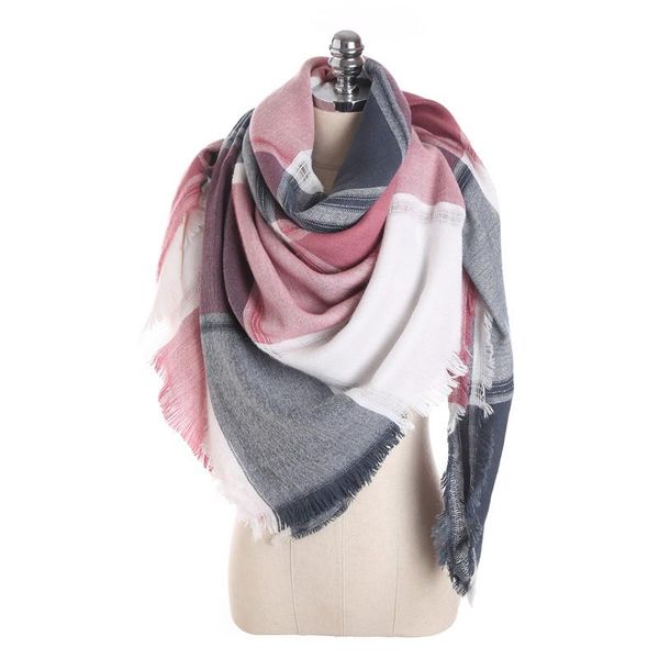 

2020 drop fashion new pattern winter women square scarf luxury fight color plaid cashmere tassel scarves shawl and wraps m1722, Blue;gray