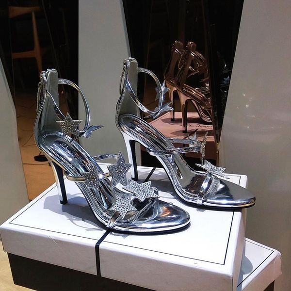 

sandals fashion women high heels silver star rhinestone crystal strappy stiletto heel bridal wedding shoes 10cm, Black