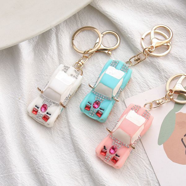 

fashion design beautiful resin car keychain with colorful rhinestone women bag accessories, Silver