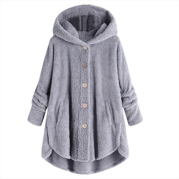 

coats women plus size button plush hooded loose wool coat winter jacket keep warm pockets chaqueton mujer g1, Black