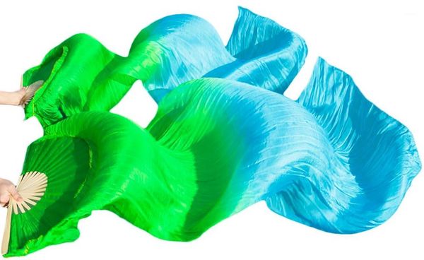 

1 pair dance fans bamboo ribs natural silk stage performance props dye fans women belly dance silk green +turquoise1, Black;red