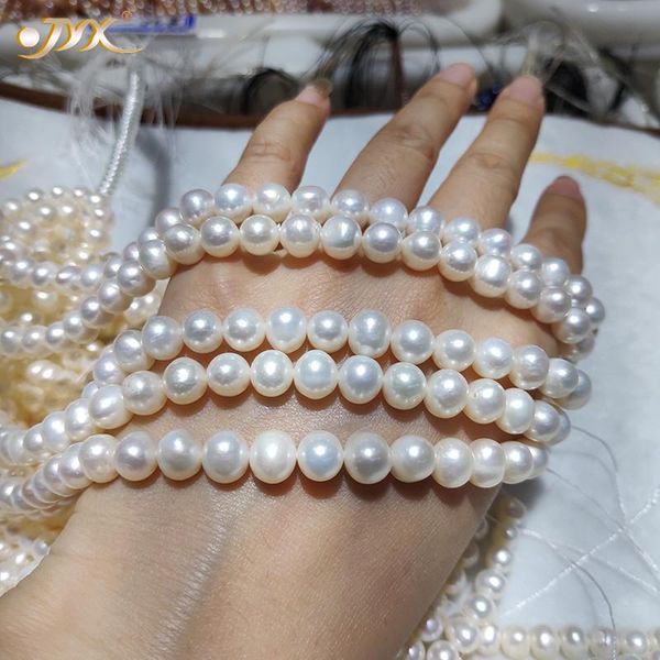 

jyx new diy 100% natural 6-7mm white freshwater pearl strings 15" oval real pearl handmade necklace