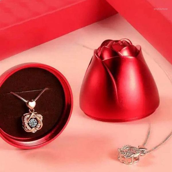 

fashion rose flower jewelry packaging cubic zirconia necklace for women trend alloy gifts box wedding birthday gift1