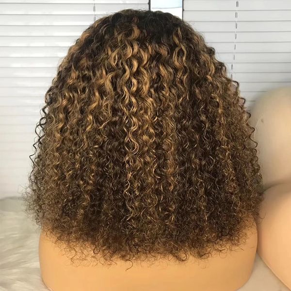 Highlight Ombre Lace Front Perücken Echthaar gefärbt 4/27 lockiges brasilianisches Blond für schwarze Frauen HD Frontal 130 Dichte vorgezupft