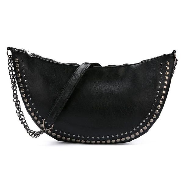 

shoulder crossbody sling bag women selling durable breathable lightweight pu leather semicircle rivet messenger handbag
