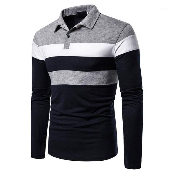 

new fashion polos men spring autumn slim long sleeve t shirts turn-down collar casual male patchwork clothes1, White;black