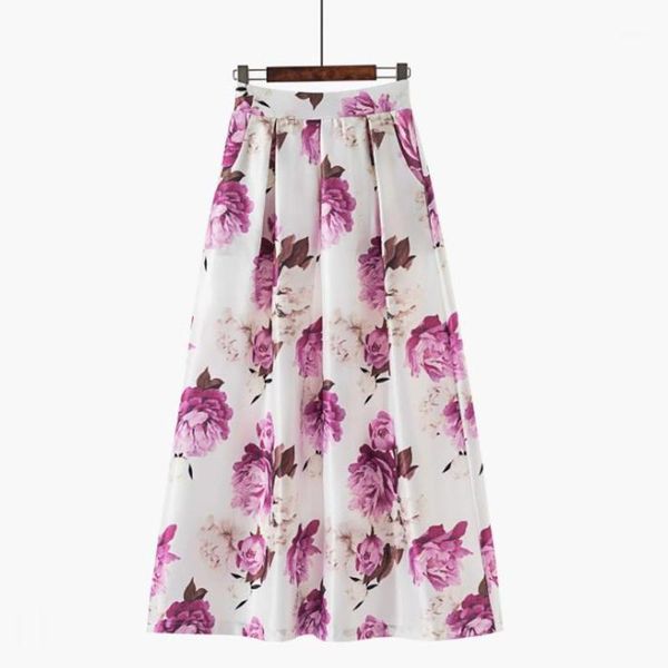 

skirts 2021 spring summer floral pleated skirt high waist ankle long a-line womans harajuku preppy style vintage maxi skirts1, Black