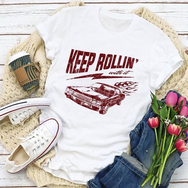 

women graphic cartoon car fashion printed cute summer t-shirt lady womens clothing clothes tee female t shirt aesthetic, White
