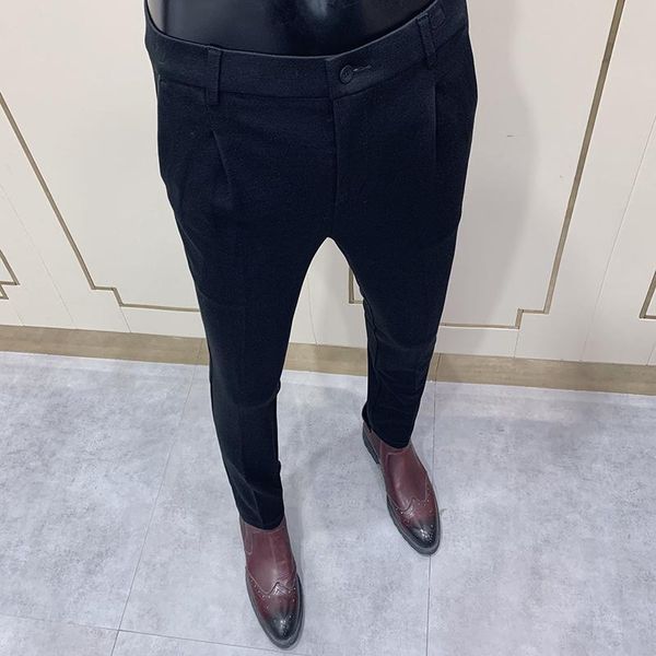 

solid dress full pants pantalon homme slim men social business trousers casual homme black pant men autumn casual trousers male, White;black