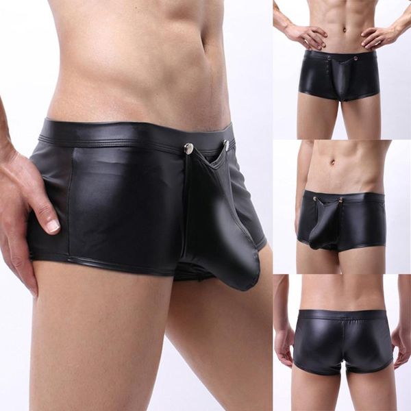 

men black leather panties low waist briefs open crotch pants intimacy latex panties underwear men erotic thong #35, Black;white